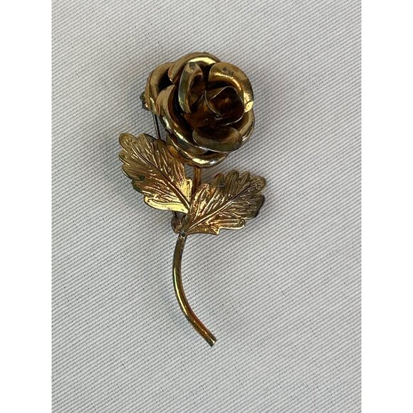 Vintage Gold Tone Rose Brooch Pin Figural 3D Romantic Feminine - Picture 2 of 7